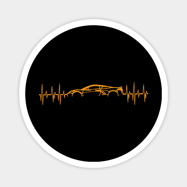 C8 Corvette Heartbeat Orange Supercar EKG Sports Car Heart Beat Line Racecar Pulse Magnet by Tees 4 Thee